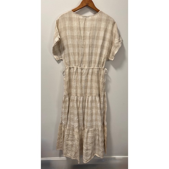 Madewell Button-Front Tiered Maxi Dress Neutral Gingham Linen Blend Oversized S - Picture 4 of 7